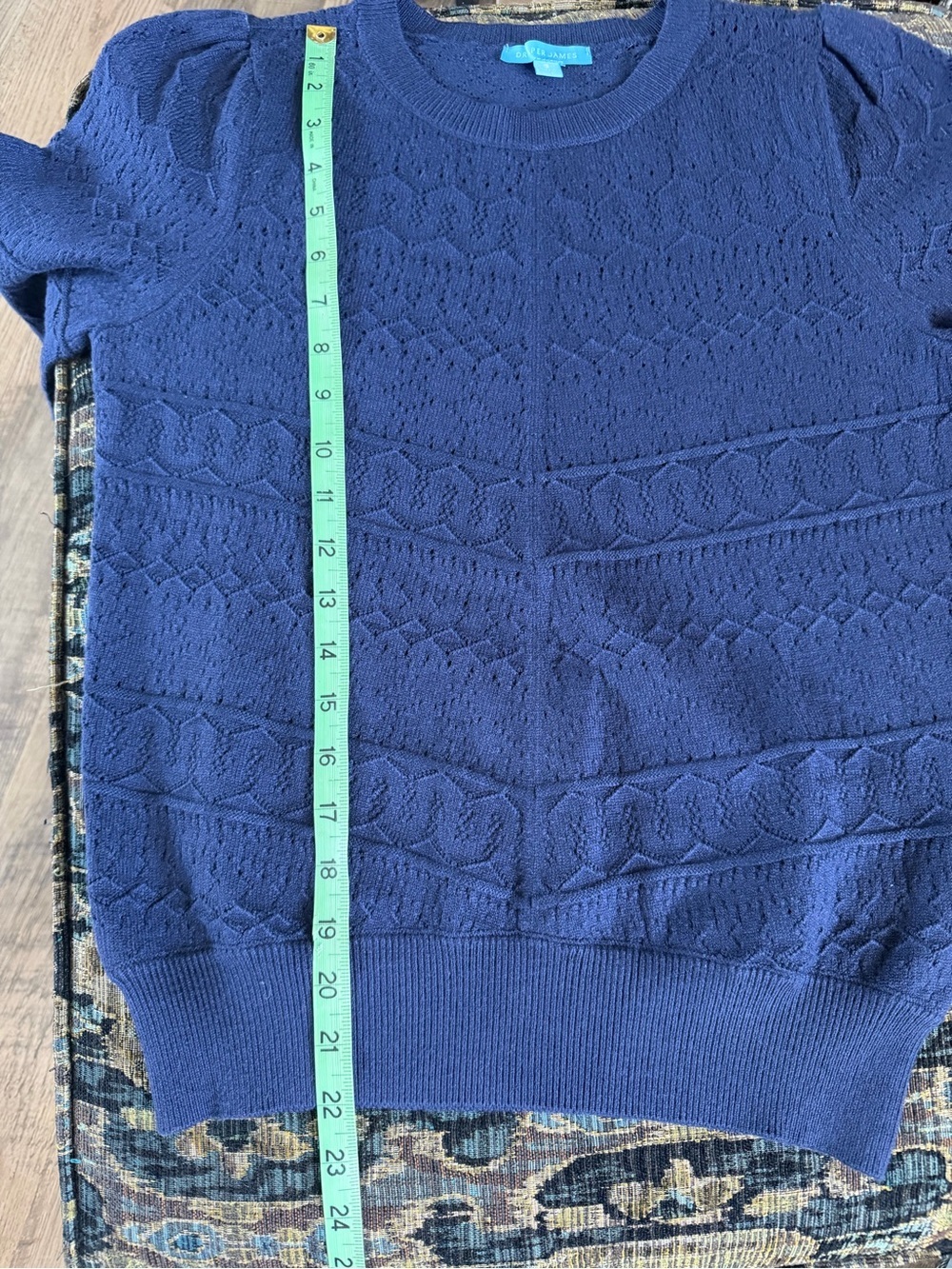 Draper James NWT Mixed Pointelle Puff Sleeve Sweater Navy Size Small - Picture 4 of 7